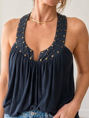 Development by Erica Davies blue Studded Racerback Silk Lined Top Sz 6